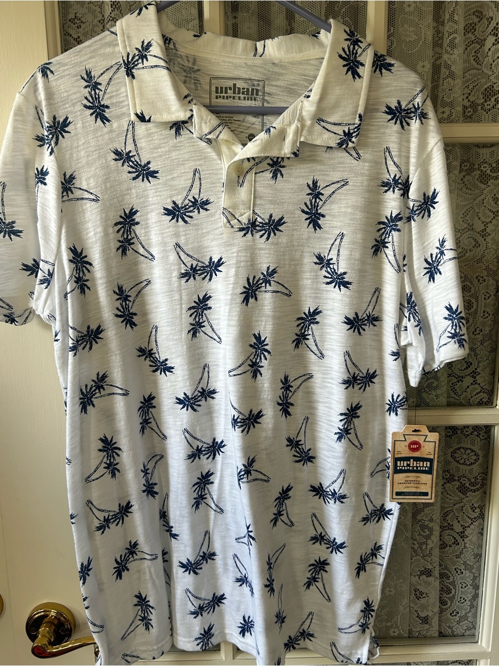 urban pipeline White Polo with Navy Palm Tree Print